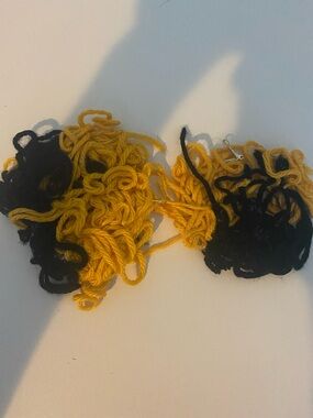 Yellow and Black Thread Fringe Drop Earrings